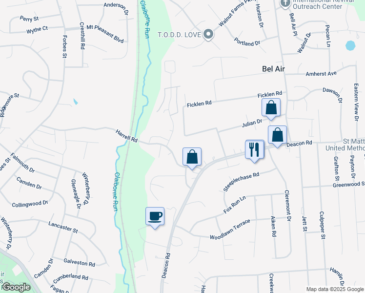 map of restaurants, bars, coffee shops, grocery stores, and more near 200 Ben Neuis Place in Fredericksburg