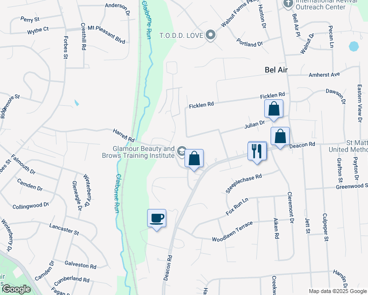 map of restaurants, bars, coffee shops, grocery stores, and more near 200 Ben Neuis Place in Fredericksburg