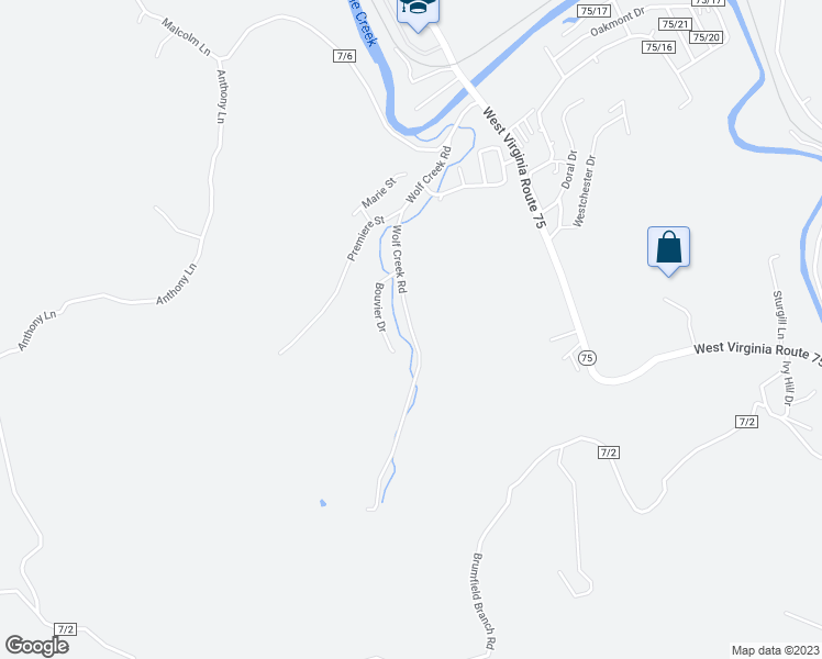 map of restaurants, bars, coffee shops, grocery stores, and more near 3599 Wolf Creek Road in Huntington