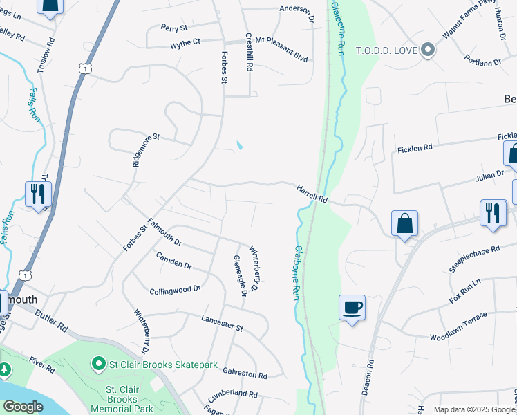 map of restaurants, bars, coffee shops, grocery stores, and more near 516 Cutting Way in Falmouth