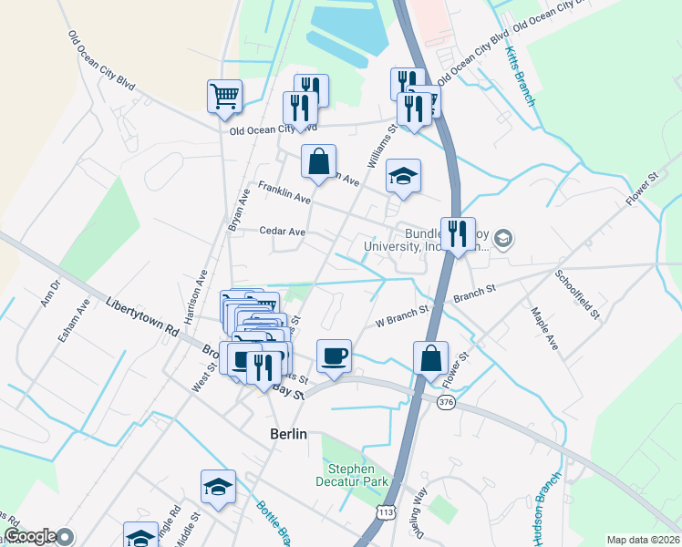 map of restaurants, bars, coffee shops, grocery stores, and more near 326 Williams Street in Berlin