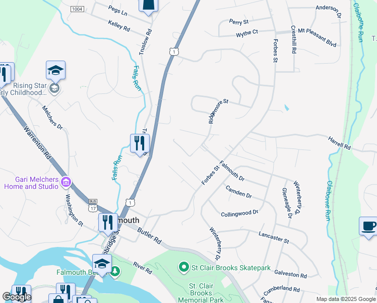 map of restaurants, bars, coffee shops, grocery stores, and more near 106 Lyndale Court in Fredericksburg