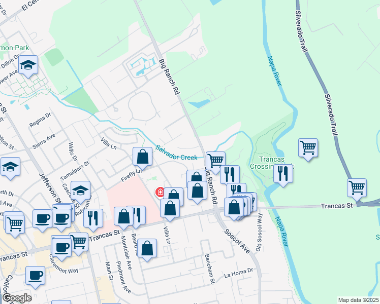 map of restaurants, bars, coffee shops, grocery stores, and more near 931 Serendipity Way in Napa