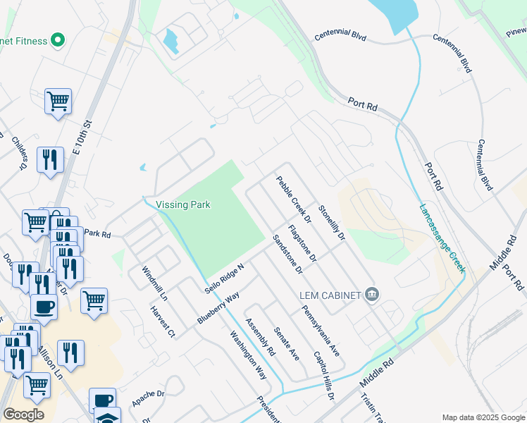 map of restaurants, bars, coffee shops, grocery stores, and more near 1210 Sandstone Drive in Jeffersonville
