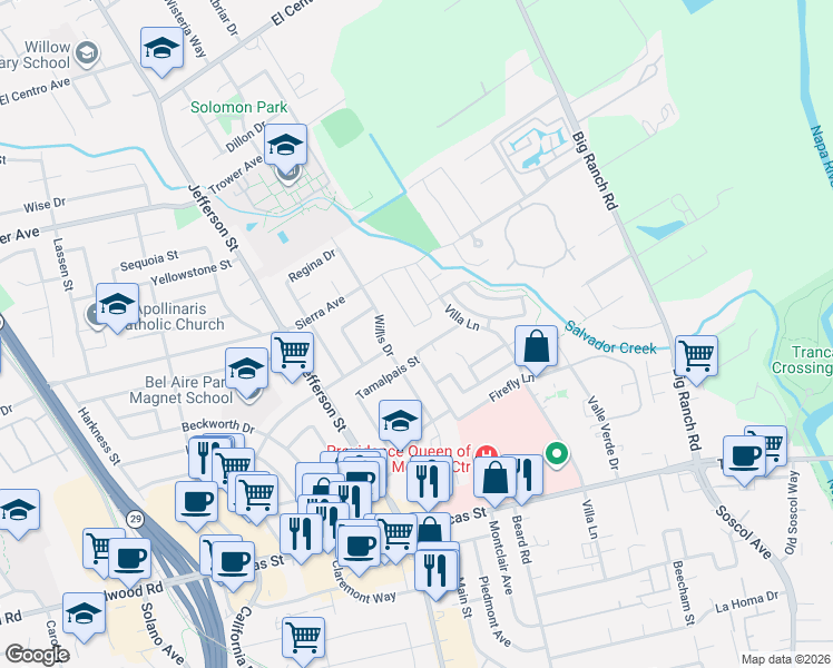 map of restaurants, bars, coffee shops, grocery stores, and more near 60 Wild Rye Way in Napa
