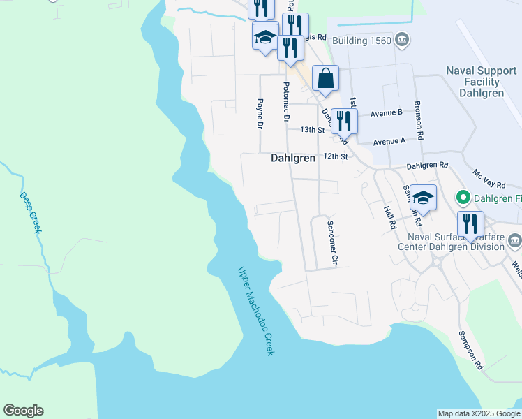 map of restaurants, bars, coffee shops, grocery stores, and more near 16494 10th Street in King George