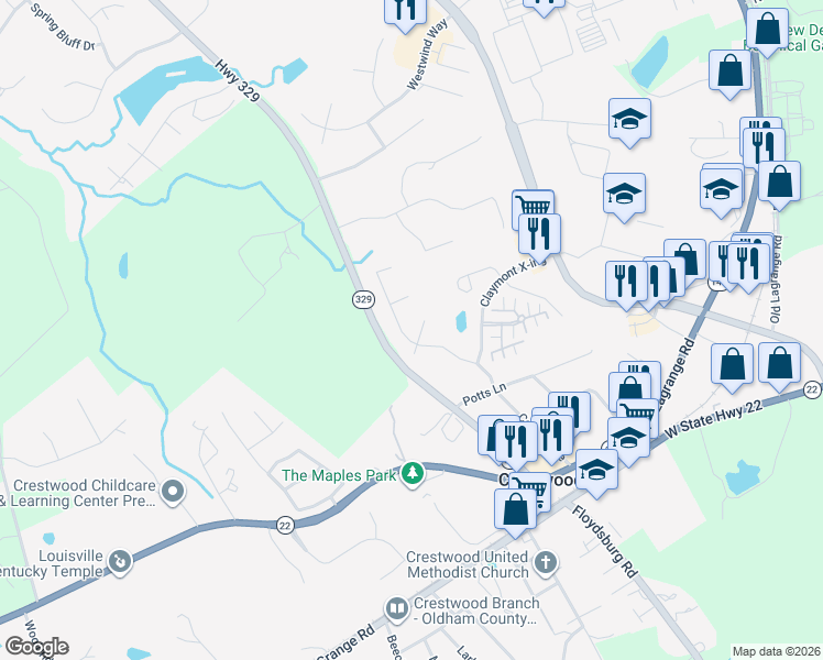 map of restaurants, bars, coffee shops, grocery stores, and more near 6601 Hypoint Ridge Road in Crestwood