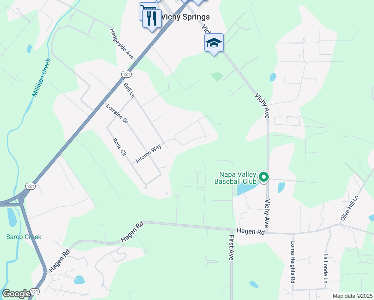 map of restaurants, bars, coffee shops, grocery stores, and more near 1304 Hestia Way in Napa