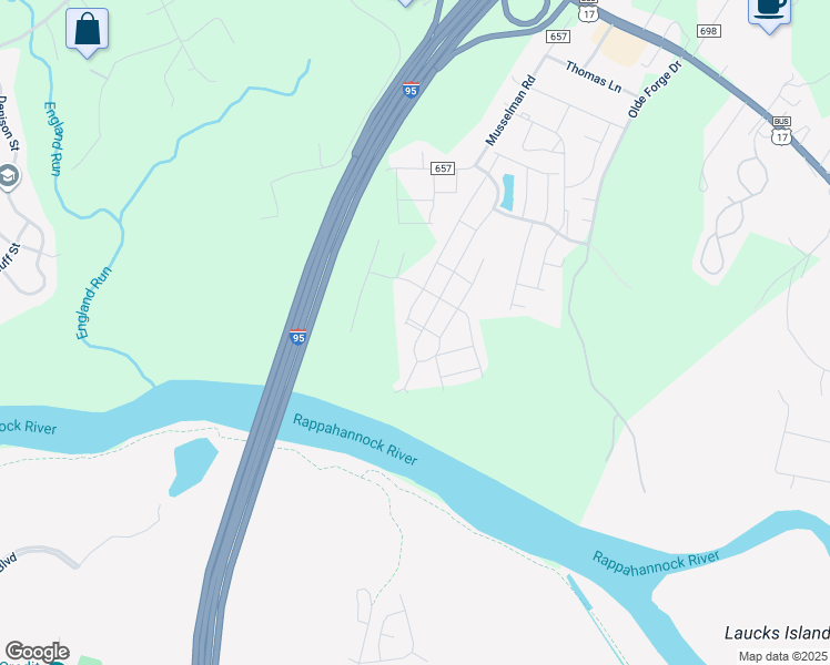 map of restaurants, bars, coffee shops, grocery stores, and more near 110 Lookout Way in Fredericksburg