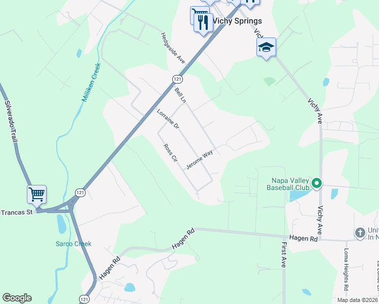 map of restaurants, bars, coffee shops, grocery stores, and more near 1054 Lorraine Drive in Napa