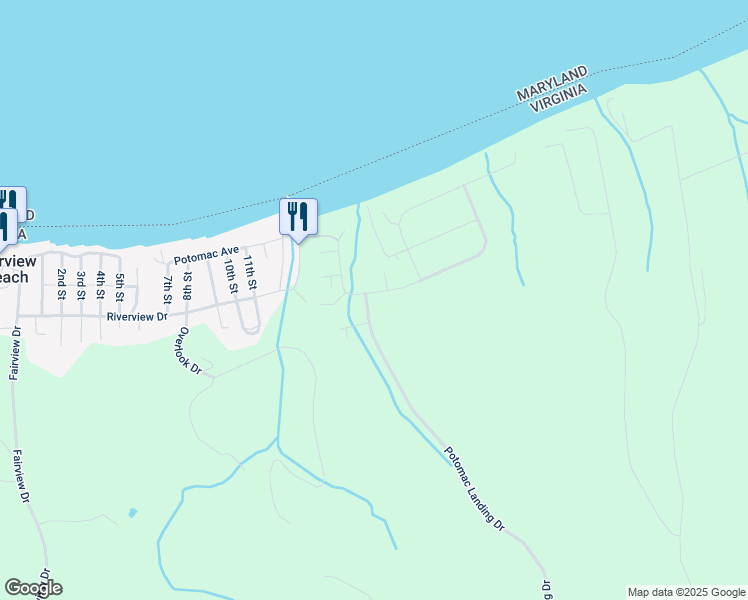 map of restaurants, bars, coffee shops, grocery stores, and more near 7121 Potomac Landing Drive in King George