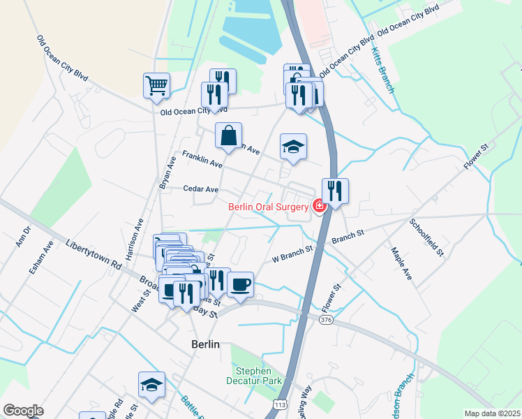 map of restaurants, bars, coffee shops, grocery stores, and more near 400 William Street in Berlin