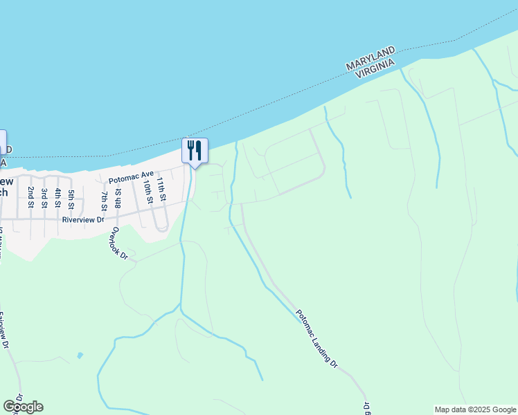 map of restaurants, bars, coffee shops, grocery stores, and more near 7103 Potomac Landing Drive in King George