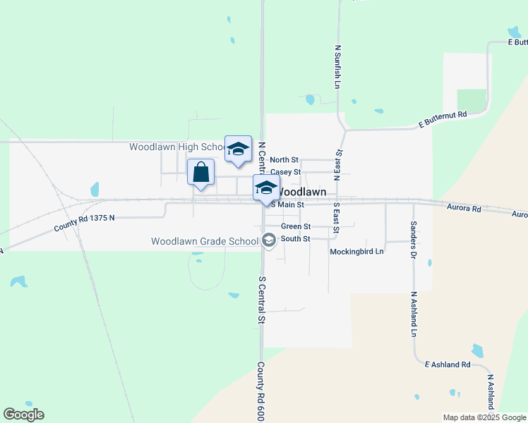 map of restaurants, bars, coffee shops, grocery stores, and more near 301 South Central Street in Woodlawn