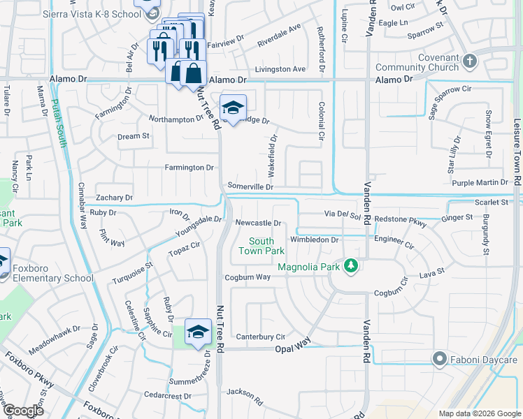 map of restaurants, bars, coffee shops, grocery stores, and more near 4024 Camden Court in Vacaville