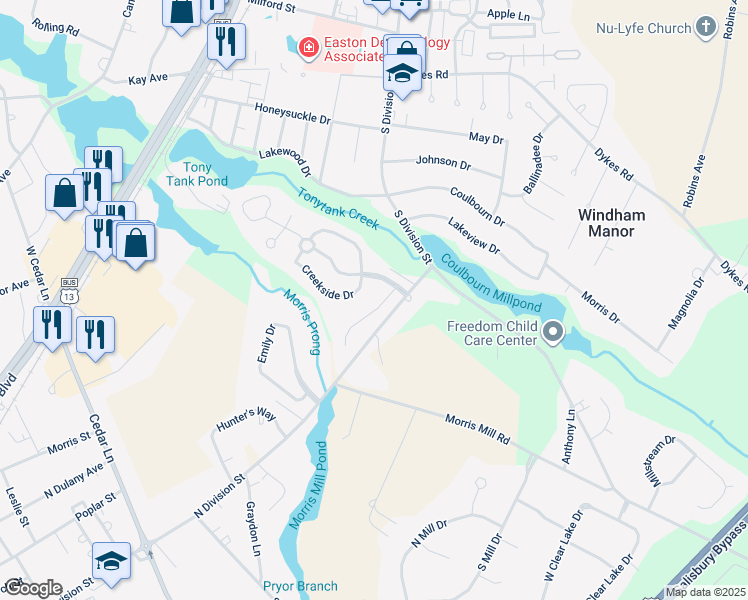 map of restaurants, bars, coffee shops, grocery stores, and more near 204 Sandy Bottom Court in Salisbury
