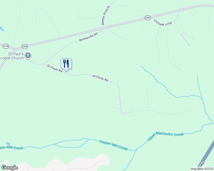 map of restaurants, bars, coffee shops, grocery stores, and more near 6264 Saint Pauls Road in King George