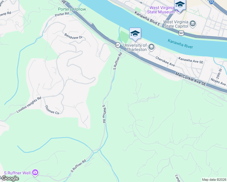map of restaurants, bars, coffee shops, grocery stores, and more near 485 S Ruffner Rd in Charleston