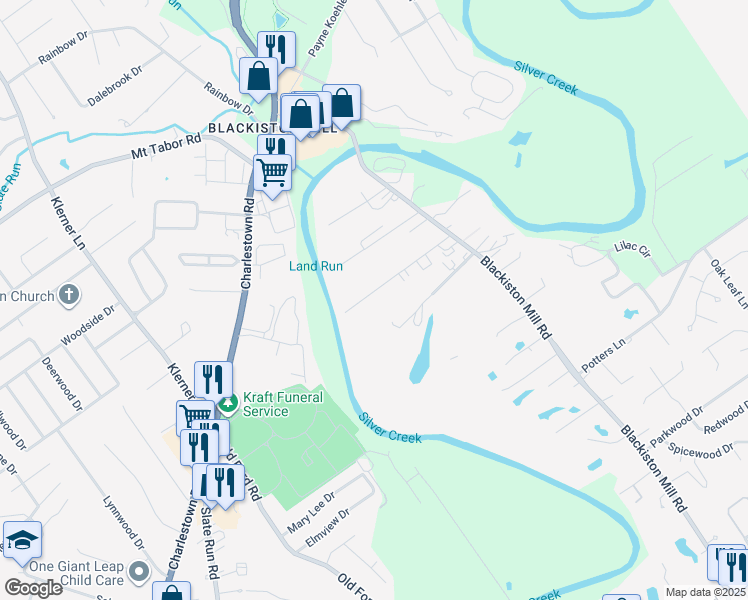 map of restaurants, bars, coffee shops, grocery stores, and more near 219 Silver Creek Drive in Clarksville