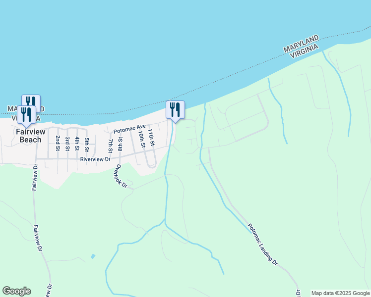 map of restaurants, bars, coffee shops, grocery stores, and more near 6315 Vista Court in King George