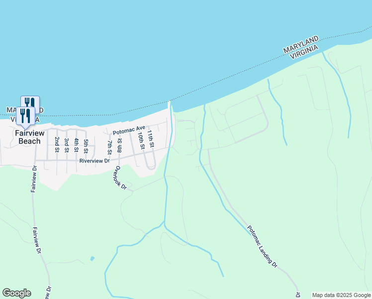 map of restaurants, bars, coffee shops, grocery stores, and more near 6315 Vista Court in King George