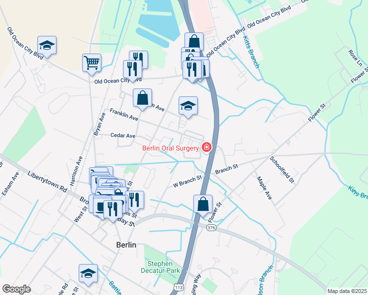 map of restaurants, bars, coffee shops, grocery stores, and more near 14 Franklin Square in Berlin