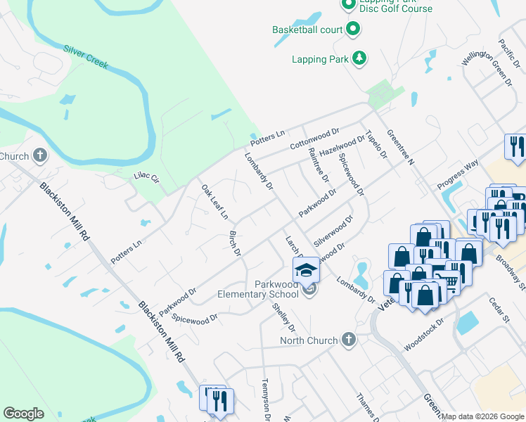 map of restaurants, bars, coffee shops, grocery stores, and more near 2436 Lapping Court in Clarksville