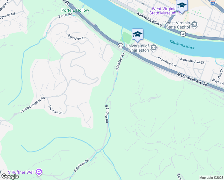 map of restaurants, bars, coffee shops, grocery stores, and more near 485 S Ruffner Rd in Charleston