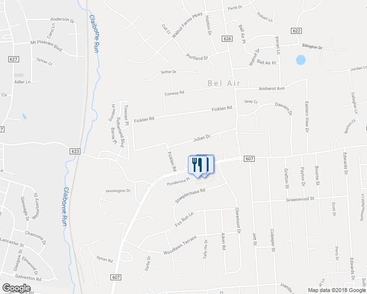 map of restaurants, bars, coffee shops, grocery stores, and more near 1008 Julian Drive in Fredericksburg