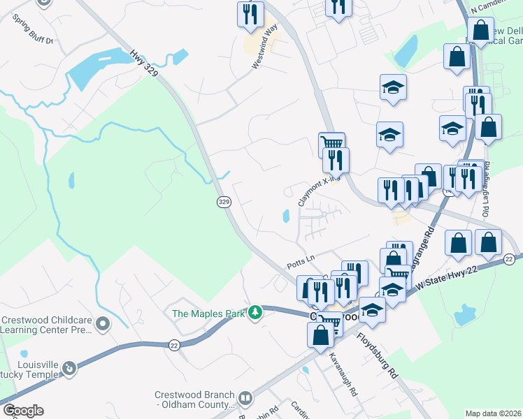 map of restaurants, bars, coffee shops, grocery stores, and more near 6600 Oakmont Circle in Crestwood