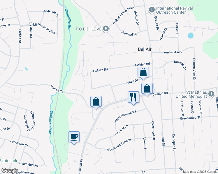 map of restaurants, bars, coffee shops, grocery stores, and more near 905 Ficklen Road in Fredericksburg
