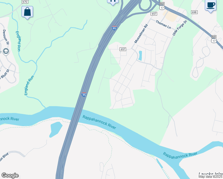 map of restaurants, bars, coffee shops, grocery stores, and more near 528 Landing Drive in Fredericksburg