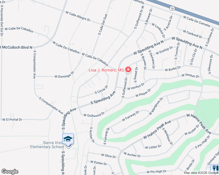 map of restaurants, bars, coffee shops, grocery stores, and more near 208 South Circle Drive in Pueblo West