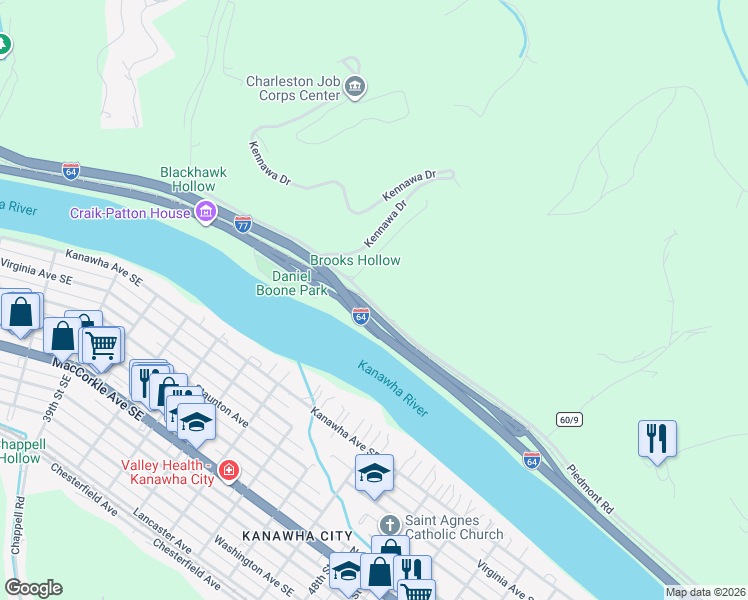 map of restaurants, bars, coffee shops, grocery stores, and more near 2910 Piedmont Road in Charleston