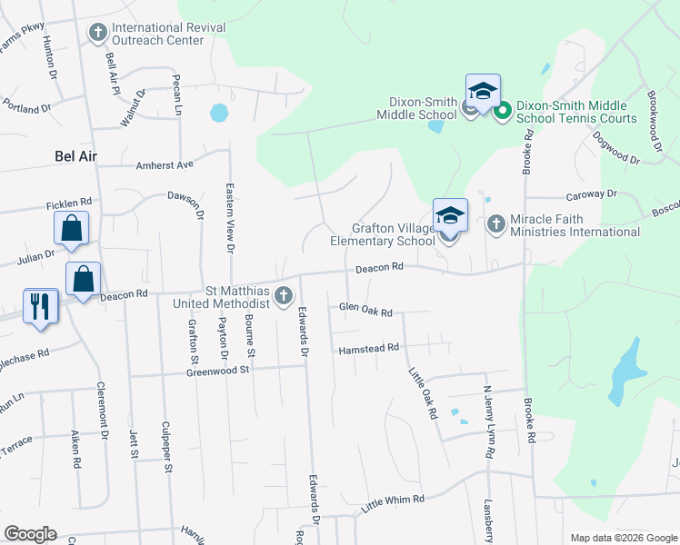 map of restaurants, bars, coffee shops, grocery stores, and more near 486 County Road 607 in Fredericksburg