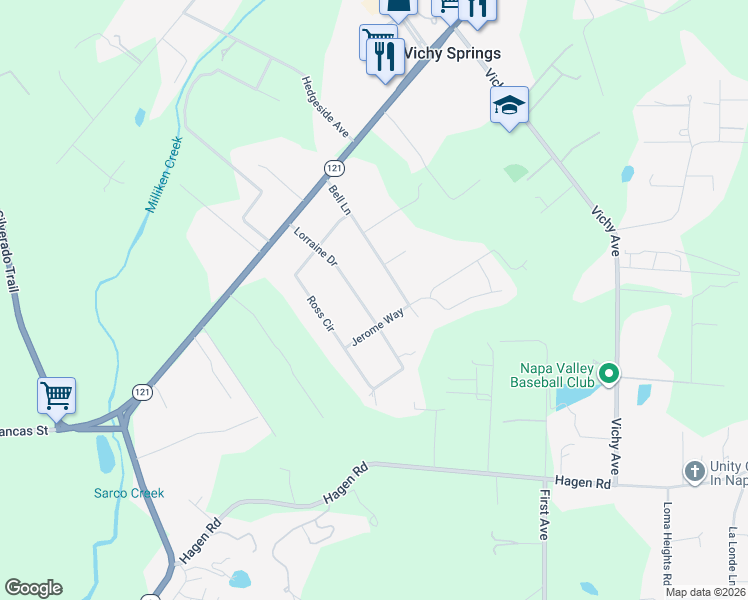 map of restaurants, bars, coffee shops, grocery stores, and more near 1054 Lorraine Drive in Napa