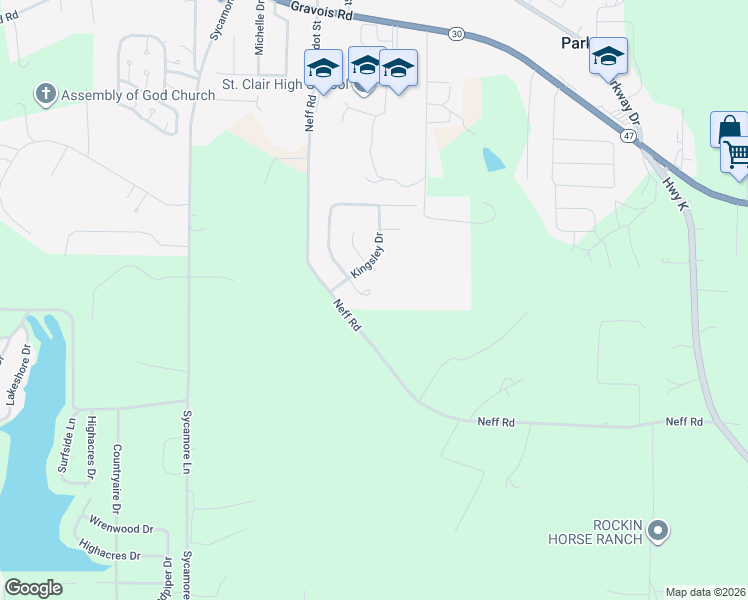 map of restaurants, bars, coffee shops, grocery stores, and more near 319 Shady Oak Court in Saint Clair