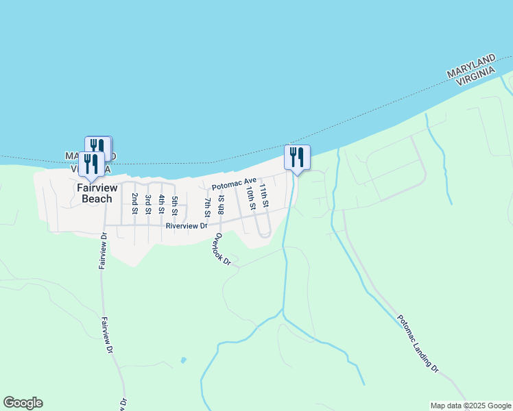 map of restaurants, bars, coffee shops, grocery stores, and more near 6121 10th Street in King George