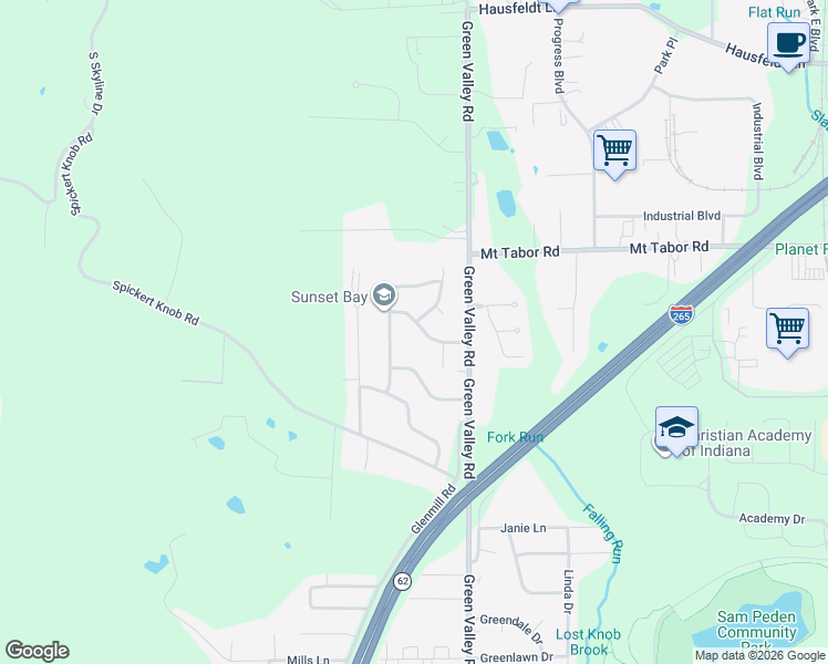 map of restaurants, bars, coffee shops, grocery stores, and more near 3404 Greenview Drive in New Albany