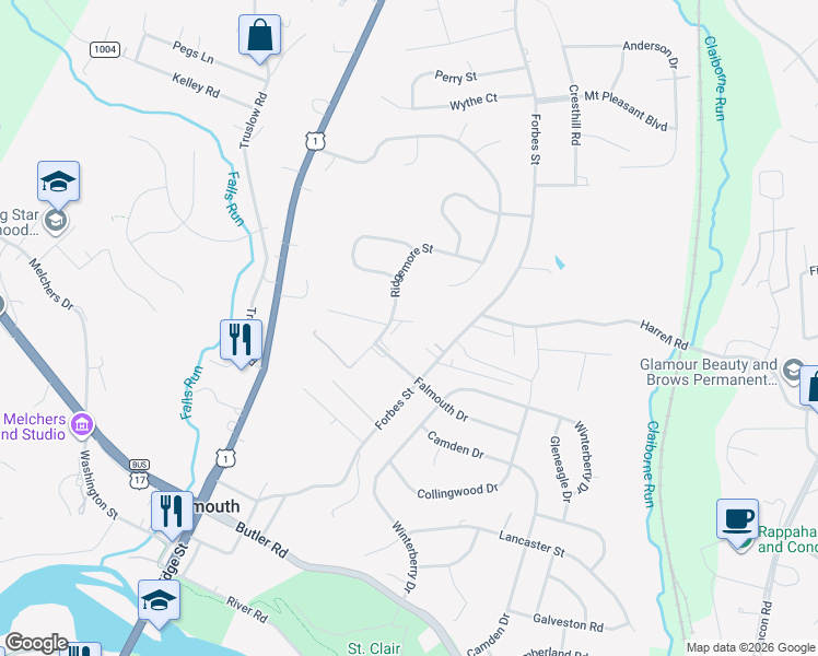 map of restaurants, bars, coffee shops, grocery stores, and more near 441 Ridgemore Street in Falmouth