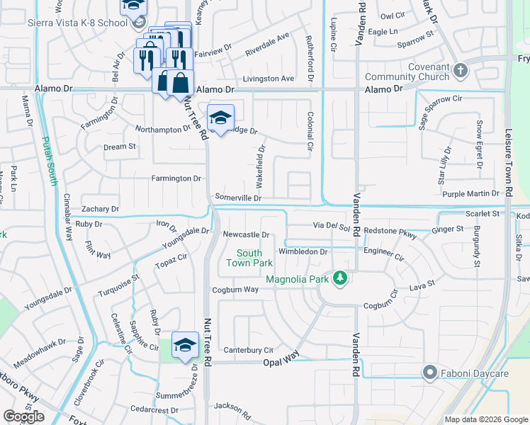 map of restaurants, bars, coffee shops, grocery stores, and more near 5036 Turnbridge Court in Vacaville