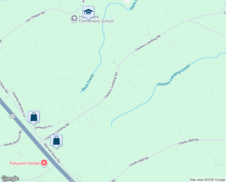 map of restaurants, bars, coffee shops, grocery stores, and more near 44469 Clarkes Landing Road in Hollywood