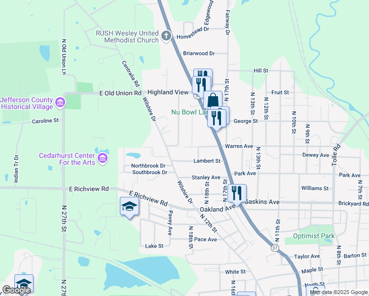 map of restaurants, bars, coffee shops, grocery stores, and more near 1821 Warren Avenue in Mount Vernon