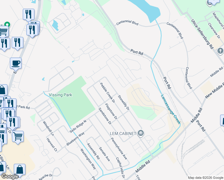 map of restaurants, bars, coffee shops, grocery stores, and more near 1204 Stonelilly Drive in Jeffersonville