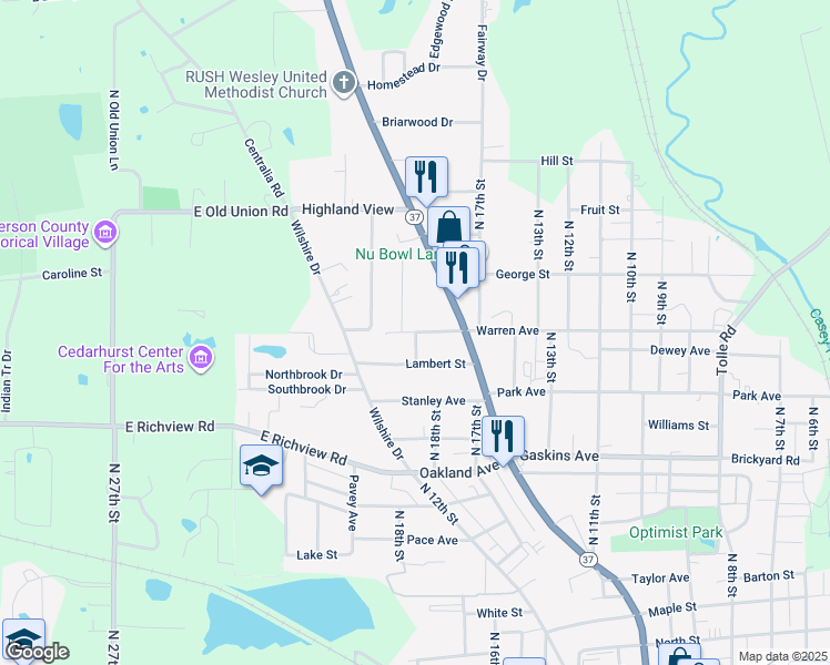 map of restaurants, bars, coffee shops, grocery stores, and more near 1799 Warren Ave in Mt Vernon