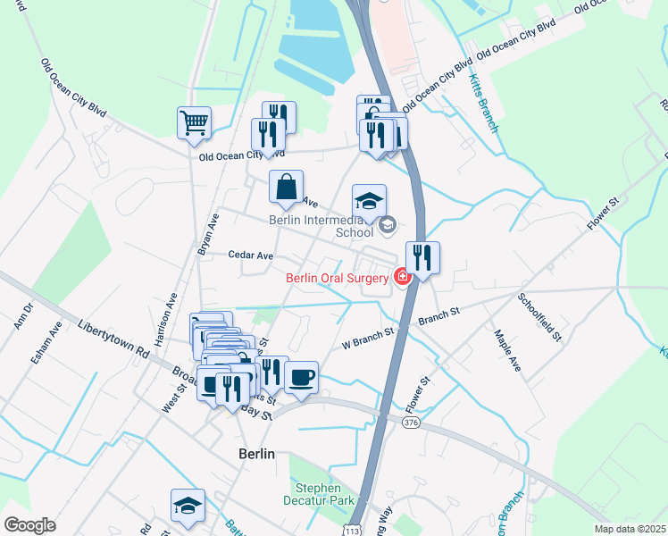 map of restaurants, bars, coffee shops, grocery stores, and more near 400 William Street in Berlin