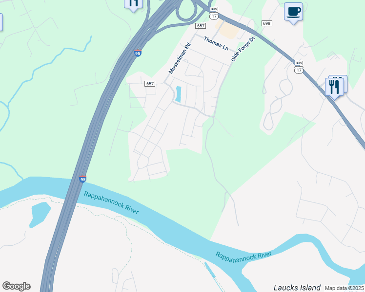 map of restaurants, bars, coffee shops, grocery stores, and more near 600 Golden Pear Lane in Fredericksburg