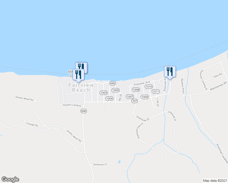 map of restaurants, bars, coffee shops, grocery stores, and more near 6108 5th Street in King George