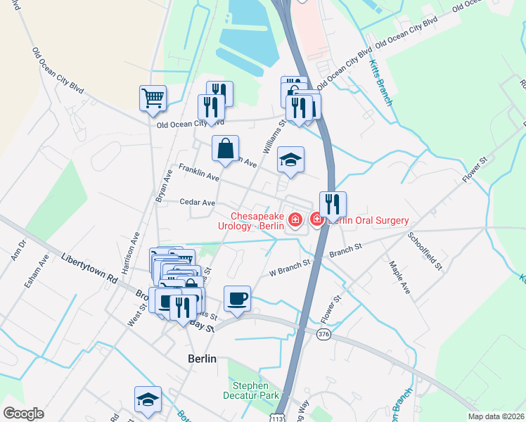 map of restaurants, bars, coffee shops, grocery stores, and more near 400 William Street in Berlin