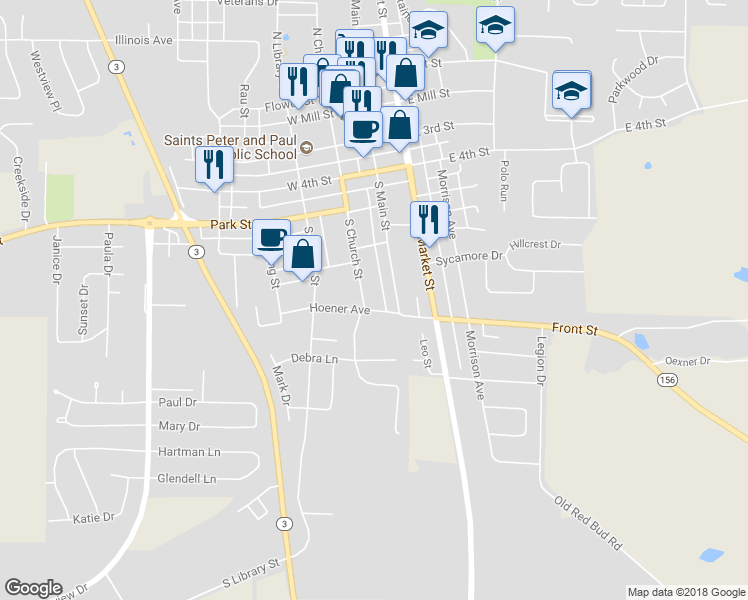 map of restaurants, bars, coffee shops, grocery stores, and more near 522 South Church Street in Waterloo